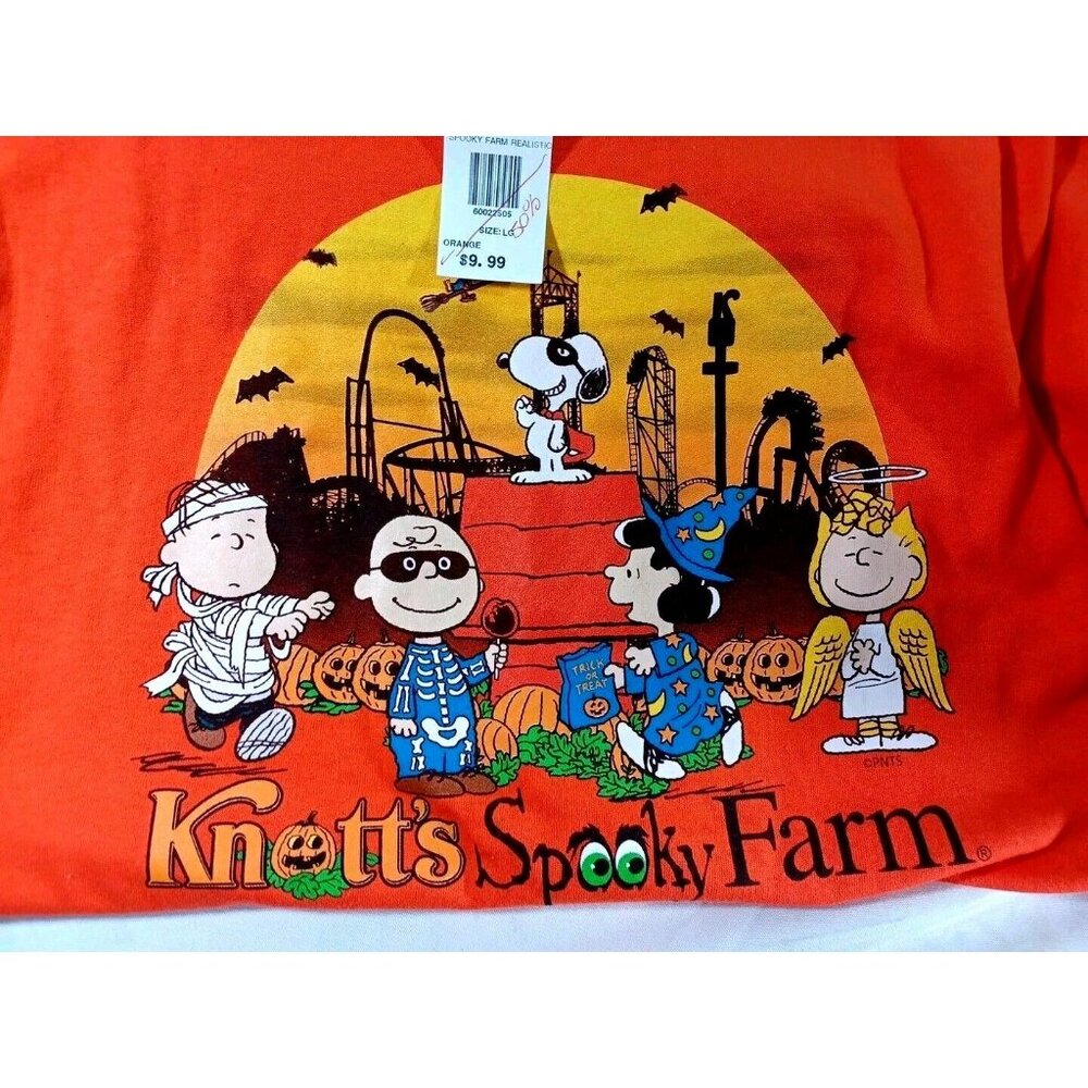 Vtg NWT Knotts Spooky Farm Peanuts Halloween T-Shirt Orange Vtg Youth L … - Picture 2 of 6